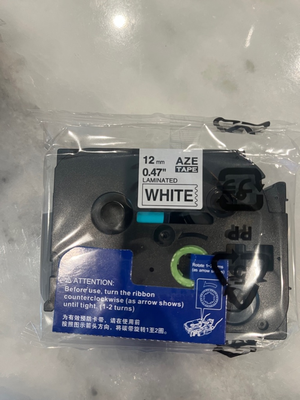 AZE Tape Laminated White Label Cartridge - 12mm (0.47")